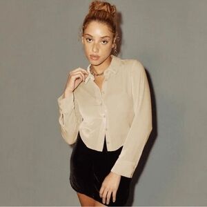 Reformation Cream Cam Velvet Long Sleeve Button Up Shirt Women's Size Large